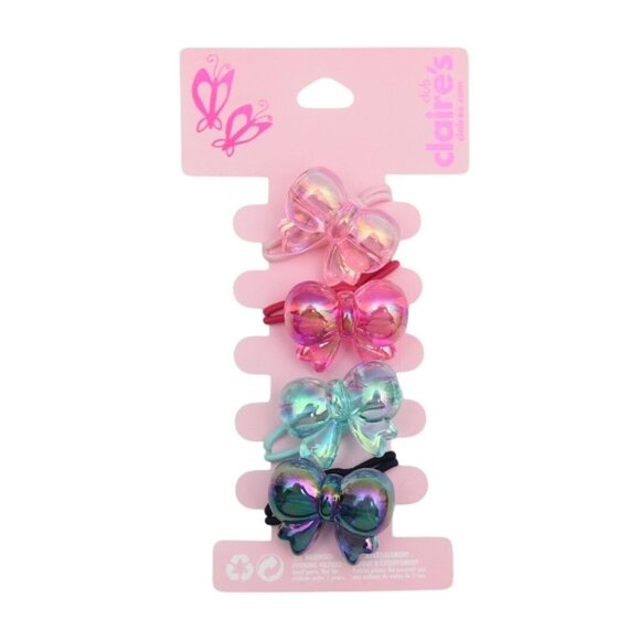 Claires Girl's Iridescent Bow Hair Elastics Set Of 4 - Picture 1 of 6